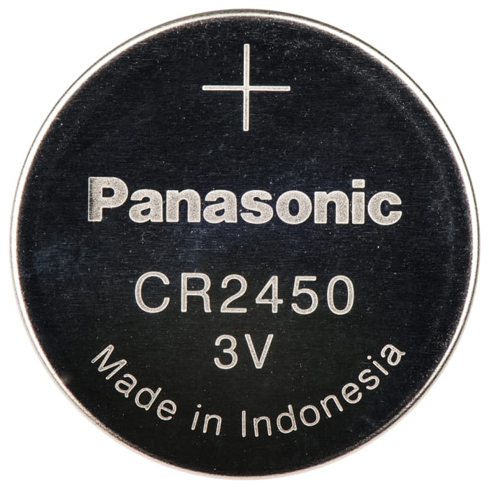 CR-2450/BN Panasonic, Panasonic CR2450 Button Battery, 3V, 24.5mm Diameter, 457-4634