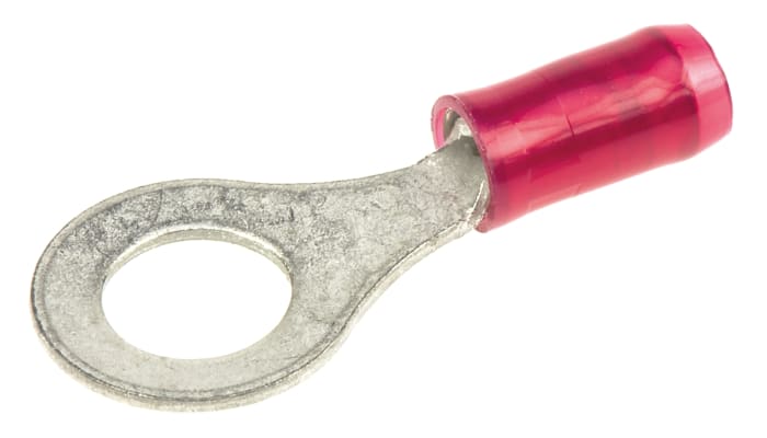 TE Connectivity, PIDG Insulated Ring Terminal, M6 Stud Size, 0.26mm² to 1.65mm² Wire Size, Red