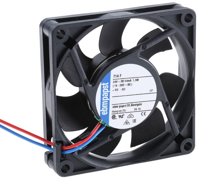 ebm-papst 700 F Series Axial Fan, 24 V dc, DC Operation, 44m³/h, 1.5W, 63mA Max, 70 x 70 x 15mm