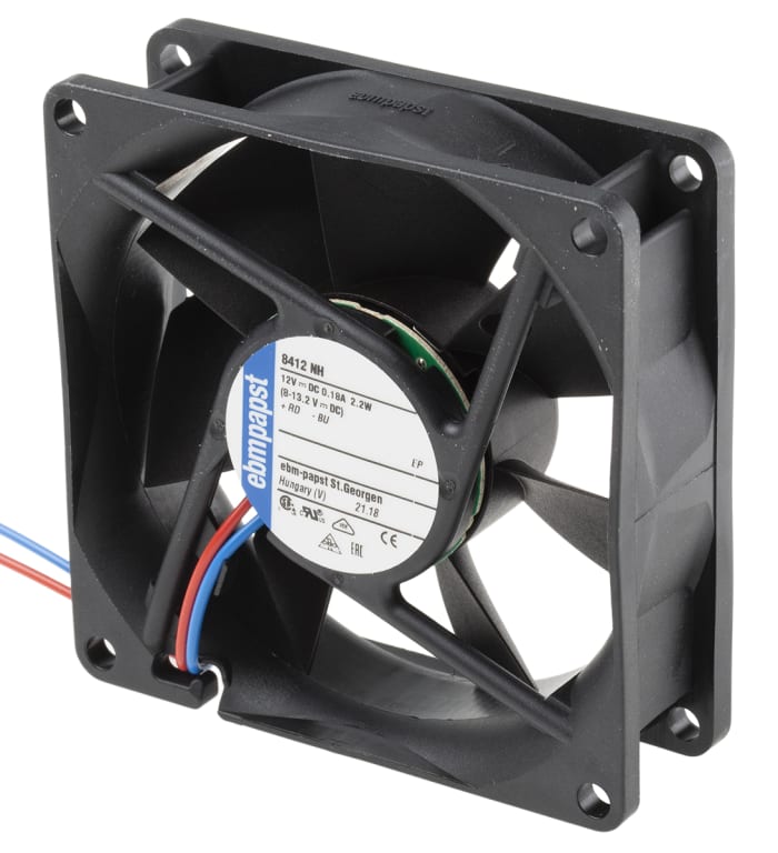 ebm-papst 8400 N Series Axial Fan, 12 V dc, DC Operation, 79m³/h, 2.1W, 180mA Max, 80 x 80 x 25mm