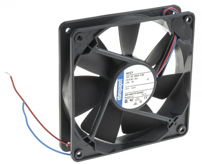 ebm-papst 4400 F Series Axial Fan, 12 V dc, DC Operation, 170m³/h, 5.3W, 440mA Max, 119 x 119 x 25mm