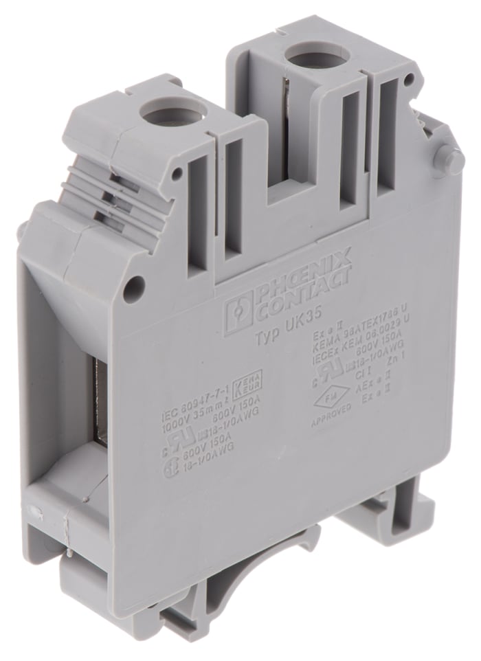 Phoenix Contact 3008012 UK 35 Series Grey, 0.75 → 35mm², Single-Level, Screw Termination, ATEX