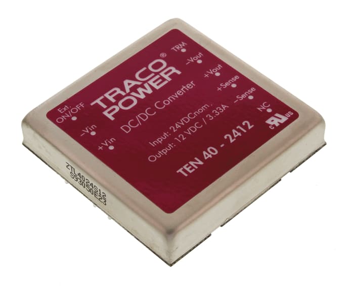 TRACOPOWER TEN 40 DC-DC Converter, 12V dc/ 3.3A Output, 18 → 36 V dc Input, 40W, Through Hole, +75°C Max Temp