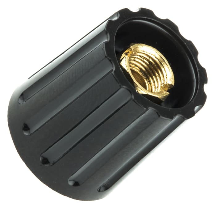 RS PRO 14.7mm Black Potentiometer Knob for 6.4mm Shaft Screw Fix