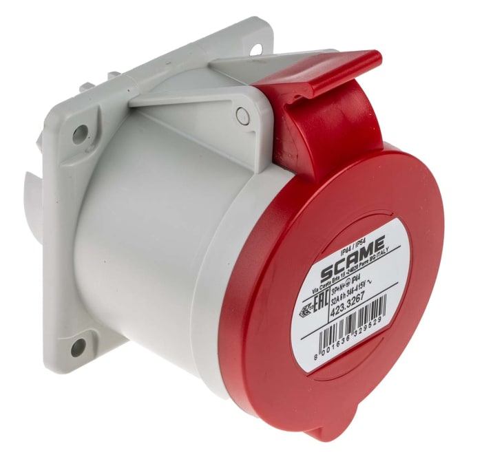 Scame IP44 Red Panel Mount 3P + N + E Industrial Power Socket, Rated At 32A, 415 V