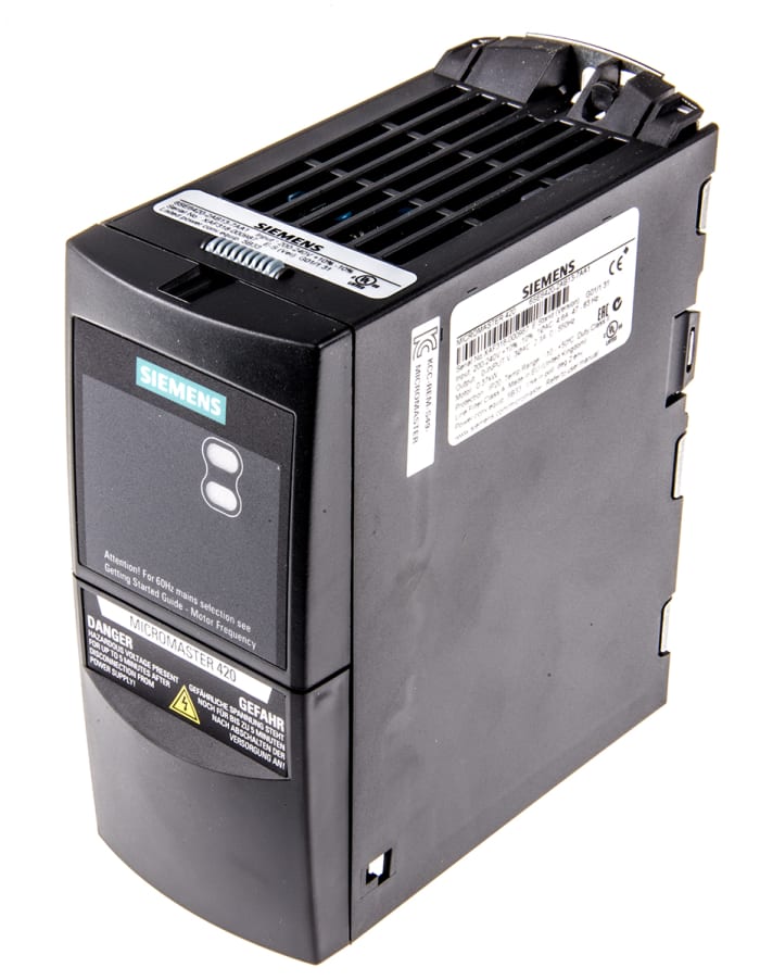 Variateur de fréquence Siemens MICROMASTER 420, 0,37 kW 230 V c.a. 1 phase, 4,6 A, 0 → 550Hz