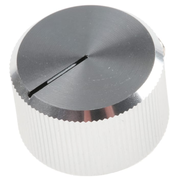 RS PRO 20mm Silver Potentiometer Knob for 6.4mm Shaft Splined