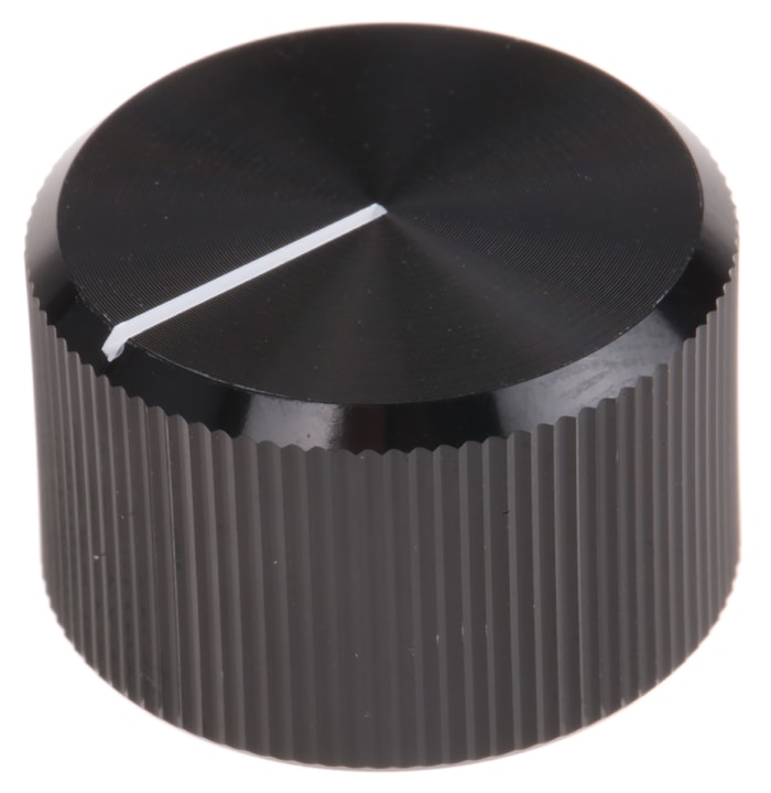 Mando de potenciómetro RS PRO 9mm, eje 6.4mm, diámetro 20mm, Color Negro, indicador Blanco Circular