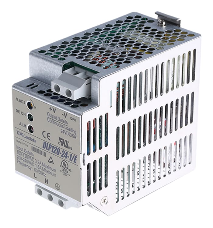 TDK-Lambda DLP Switched Mode DIN Rail Power Supply, 85 → 132V ac ac Input, 24V dc dc Output, 5A Output, 120W