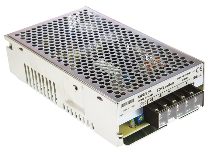 TDK-Lambda Embedded Switch Mode Power Supply (SMPS), SWS75-24, 24V dc, 3.2A, 75W, 1 Output, 120 → 370 V dc, 85