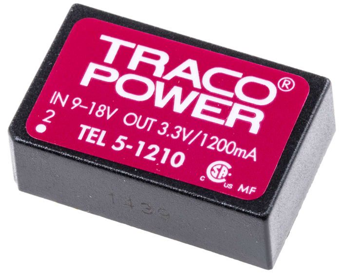 TRACOPOWER TEL 5 DC-DC Converter, 3.3V dc/ 1.2A Output, 9 → 18 V dc Input, 5W, Through Hole, +85°C Max Temp