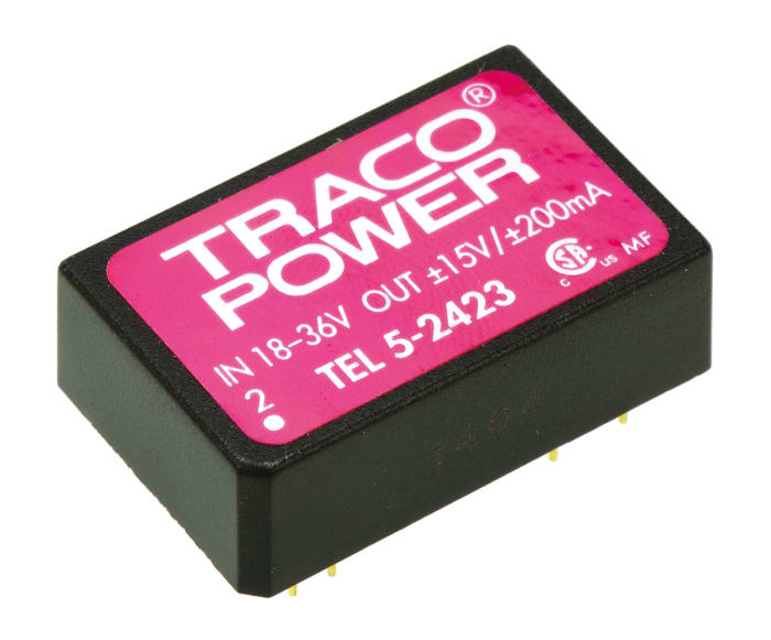TRACOPOWER TEL 5 DC-DC Converter, ±15V dc/ ±200mA Output, 18 → 36 V dc Input, 5W, Through Hole, +85°C Max Temp