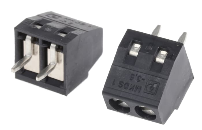 Phoenix Contact MKDS 1/ 2-3.5 HT BK Series PCB Terminal Block, 2-Contact, 3.5mm Pitch, Through Hole Mount, 1-Row,