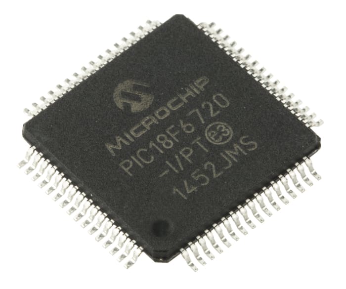 Microcontrolador Microchip PIC18F6720-I/PT, núcleo PIC de 8bit, RAM 3,84 kB, 25MHZ, TQFP de 64 pines