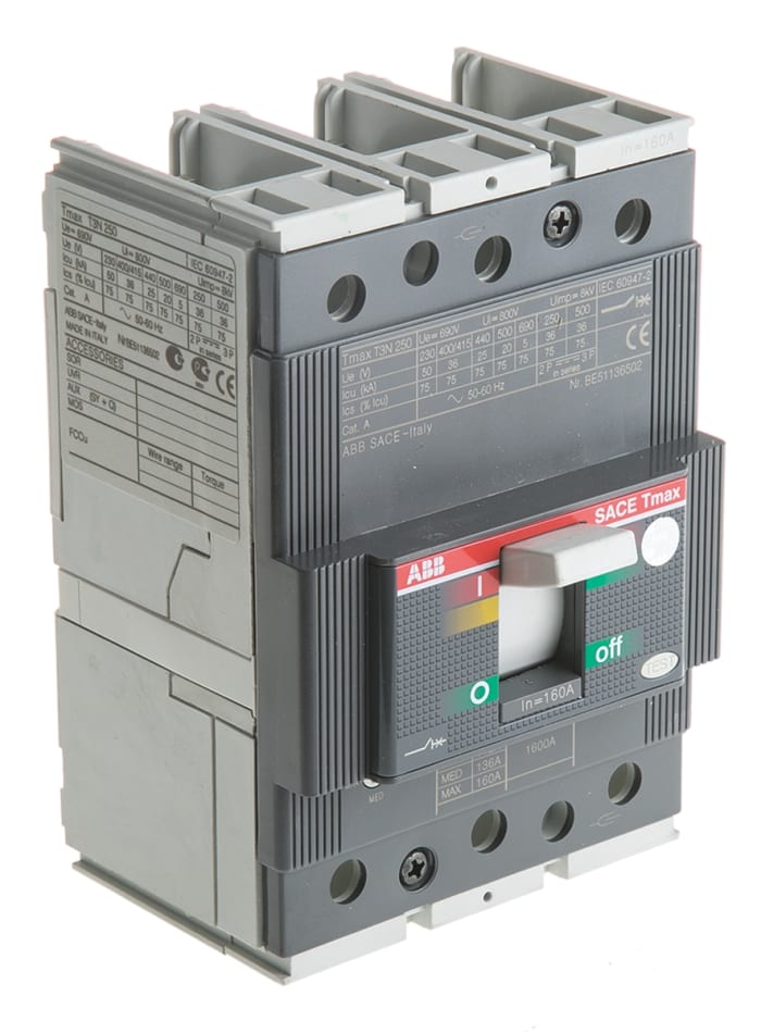ABB, Tmax MCCB 160 A, Breaking Capacity 36 kA, DIN Rail Mount