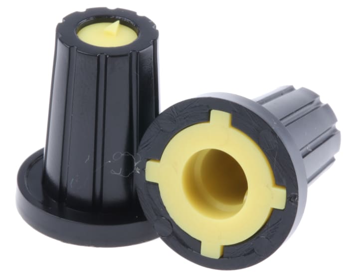 Knoflík potenciometru barva Černá 17mm, barva ukazatele: Žlutá barva ukazatele 6mm hřídel RS PRO Tvar D