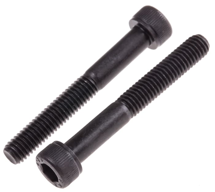RS PRO M6 x 45mm Hex Socket Cap Screw Black, Self-Colour Steel