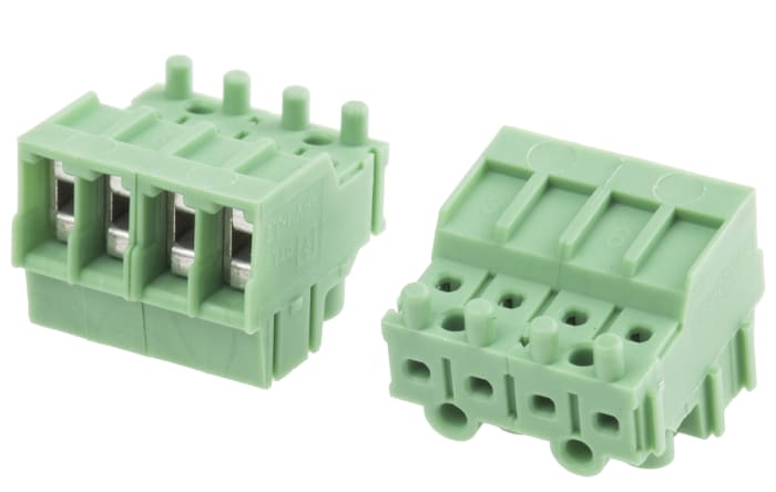 Phoenix Contact, 3.5mm Pitch, PT 1.5/ 4-PVH-3.5, 4 Way, Pluggable Terminal Block, Plug, Cable Mount, Screw Termination,