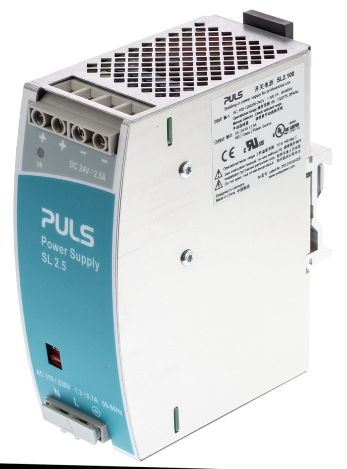 PULS Switch Mode DIN Rail Power Supply, 100 → 120V ac ac, dc Input, 24V dc dc Output, 2.5A Output, 60W