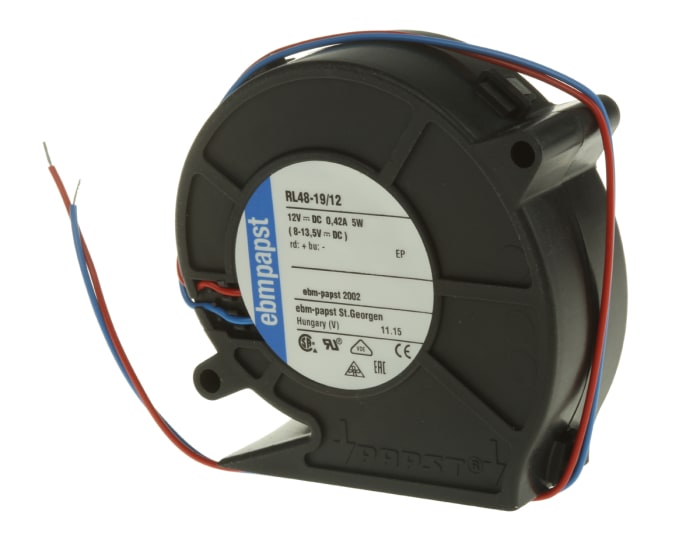 ebm-papst RL 48 Series Centrifugal Fan, 12 V dc, 28m³/h, DC Operation, 75.5 x 75.2 x 27mm