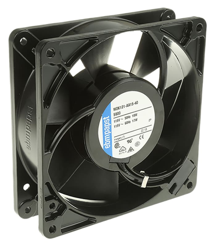 ebm-papst 5900 Series Axial Fan, 115 V ac, AC Operation, 206m³/h, 17W, 148mA Max, 127 x 127 x 38mm