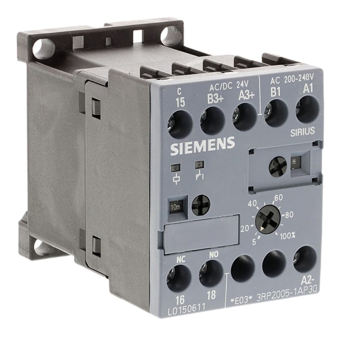 Siemens DIN Rail Mount Timer Relay, 110 → 240 V ac, 24V ac/dc, 1-Contact, 0.05 → 100 h, 0.05 → 100