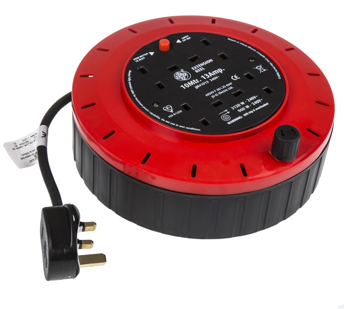 Schneider Electric 10m 4 Socket Type G - British Cable Reel Cassette Reel, 240 V