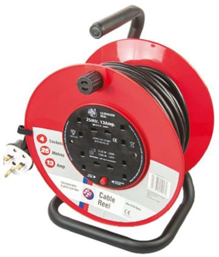 Schneider Electric 25m 4 Socket Type G - British Cable Reel Open Reel, 240 V