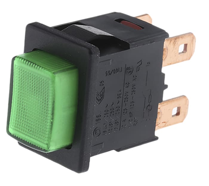Marquardt Illuminated Push Button Switch, Latching, DPDT, Green LED, 230V