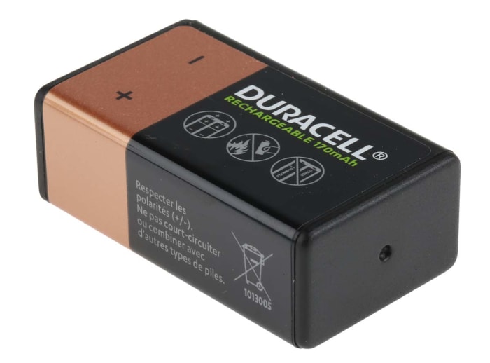 Pile rechargeable Duracell NiHM 9V 6LR61 170mAh – préchargée – 1