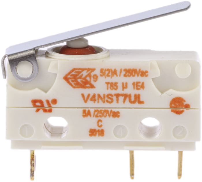 Saia-Burgess Short Lever Micro Switch, Solder Terminal, 5 A @ 250 V ac, SPDT, IP67