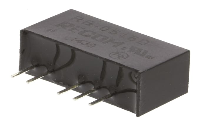 Recom RB DC-DC Converter, ±15V dc/ ±33mA Output, 4.5 → 5.5 V dc Input, 1W, Through Hole, +85°C Max Temp -40°C