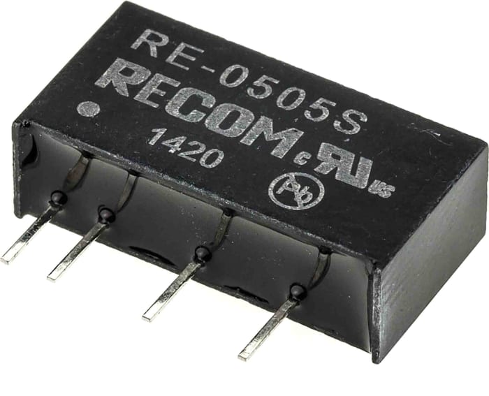 Recom RE DC-DC Converter, 5V dc/ 200mA Output, 4.5 → 5.5 V dc Input, 1W, Through Hole, +85°C Max Temp -40°C Min
