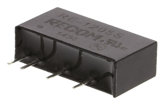 Recom RE DC-DC Converter, 5V dc/ 200mA Output, 10.8 → 13.2 V dc Input, 1W, Through Hole, +85°C Max Temp -40°C