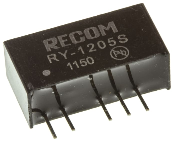 Recom RY DC-DC Converter, 5V dc/ 200mA Output, 11.4 → 12.6 V dc Input, 1W, Through Hole, +70°C Max Temp -40°C