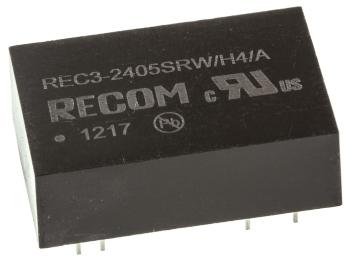 Recom REC3 DC-DC Converter, 5V dc/ 600mA Output, 18 → 36 V dc Input, 3W, Through Hole, +85°C Max Temp -40°C Min