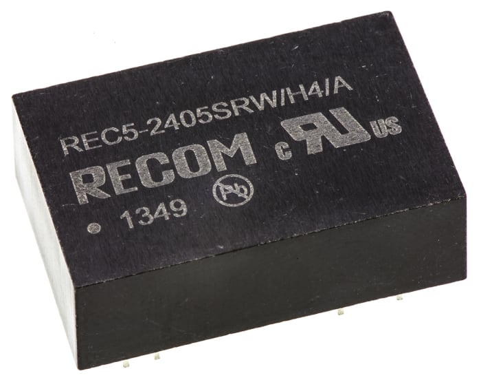 Recom REC5 DC-DC Converter, 5V dc/ 1A Output, 18 → 36 V dc Input, 5W, Through Hole, +75°C Max Temp -25°C Min Temp