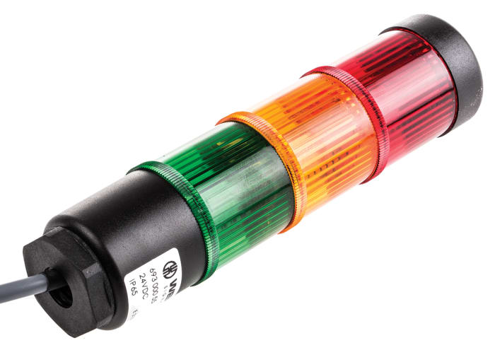 Colonnes lumineuses pré-configurées à LED Feu Fixe, Rouge / Jaune / Vert, série Kompakt, 24 V c.c.