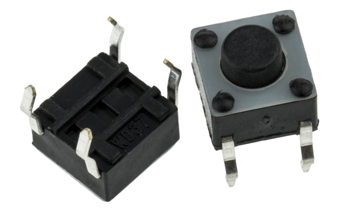 TE Connectivity Black Button Tactile Switch, SPST 50 mA @ 24 V dc 1.4mm Surface Mount