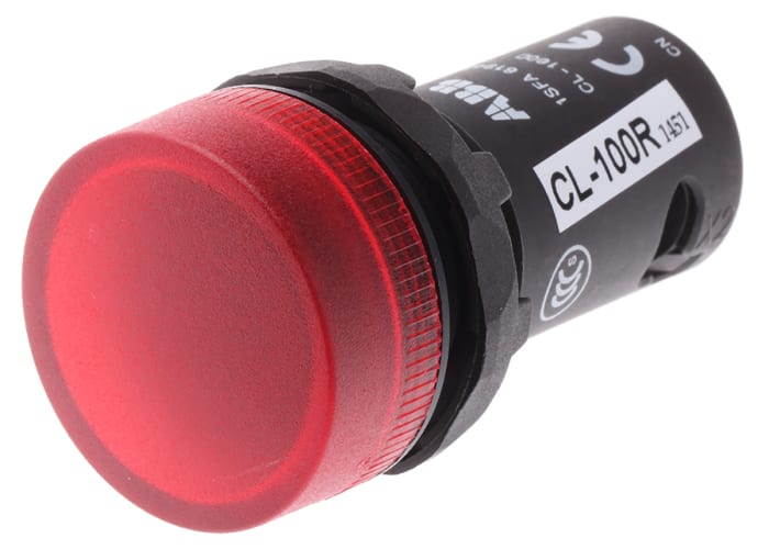ABB, ABB Compact, Panel Mount Red BA9S Not Included Pilot Light, 22mm Cutout, IP69K, Round