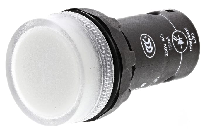ABB, ABB Compact, Panel Mount White LED Indicator, 22mm Cutout, IP69K, Round, 230V