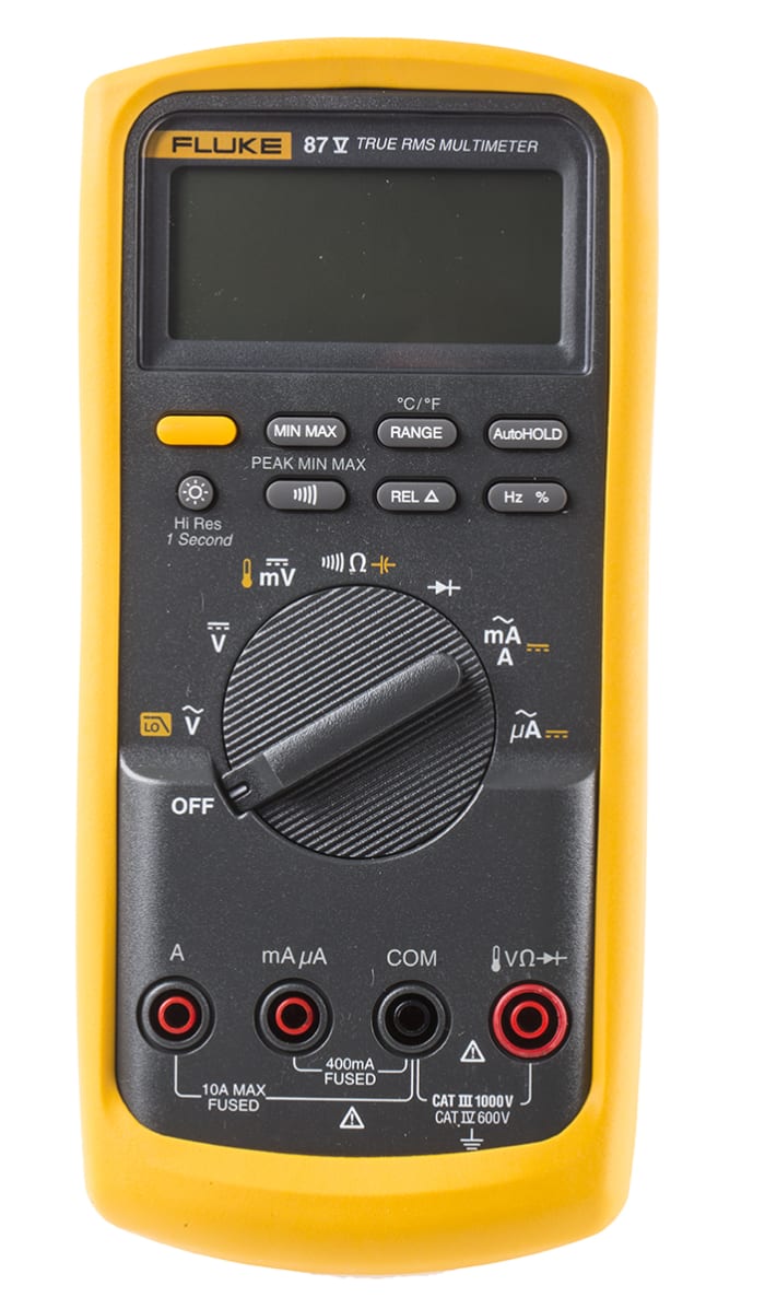 Fluke 87V Handheld Digital Multimeter, True RMS, 10A ac Max, 10A dc Max, 1000V ac Max