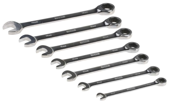 RS PRO 7-Piece Spanner Set, 8 → 18 mm, Chrome Vanadium Steel