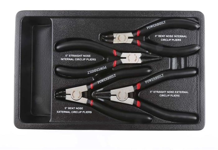 RS PRO 4-Piece Circlip Plier Set, Bent, Straight Tip, 250 mm Overall