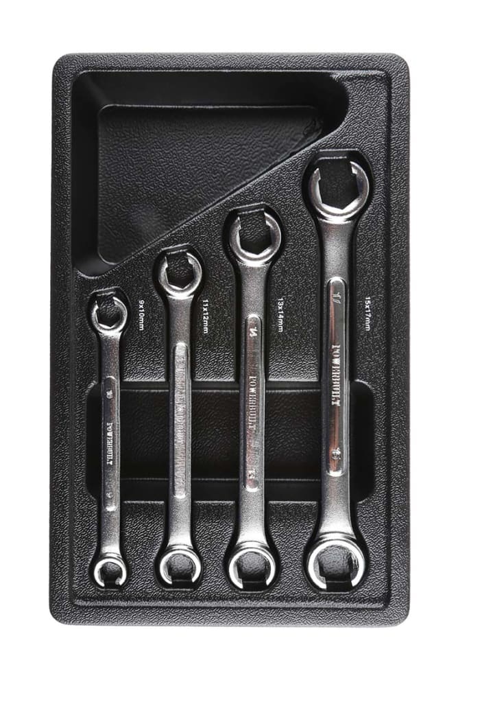 RS PRO 4-Piece Spanner Set, 11 x 12 mm, 13 x 14 mm, 15 x 1 mm, 9 x 10 mm, Chrome Vanadium Steel