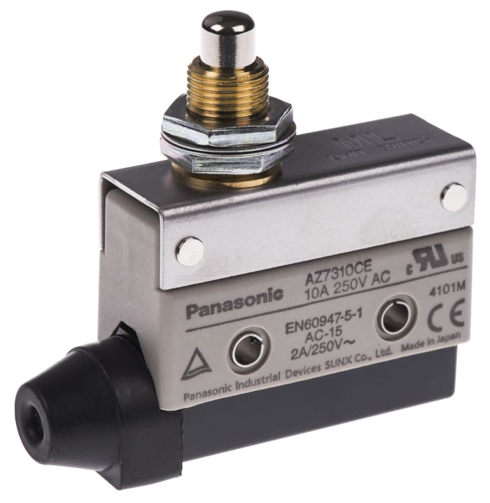 Panasonic AZ7 Series Plunger Limit Switch, NO/NC, IP64, SPDT, 250V ac Max, 10A Max