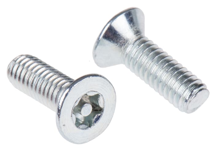 RS PRO Bright Zinc Plated Countersunk Steel Tamper Proof Security Screw, M4 x 12mm