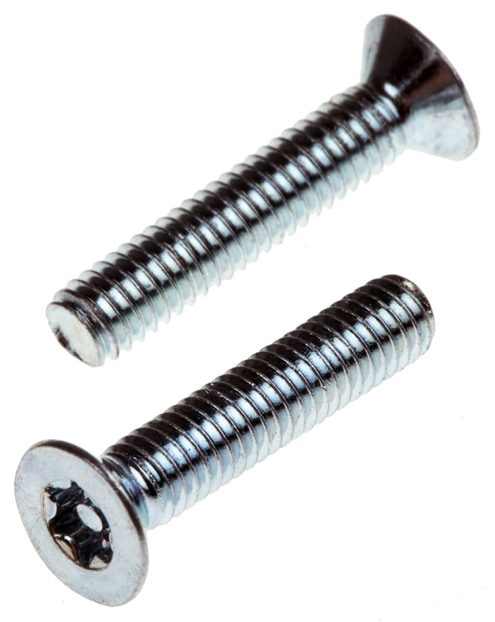 RS PRO Bright Zinc Plated Countersunk Steel Tamper Proof Security Screw, M4 x 20mm