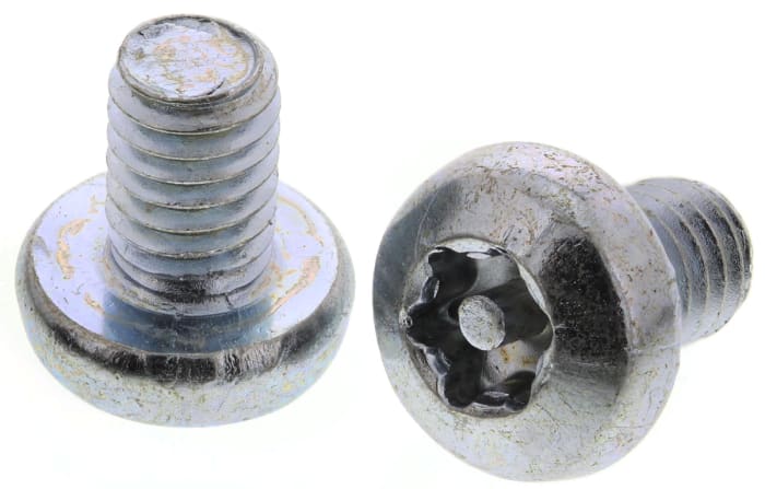 RS PRO Bright Zinc Plated Pan Steel Tamper Proof Security Screw, M4 x 6mm