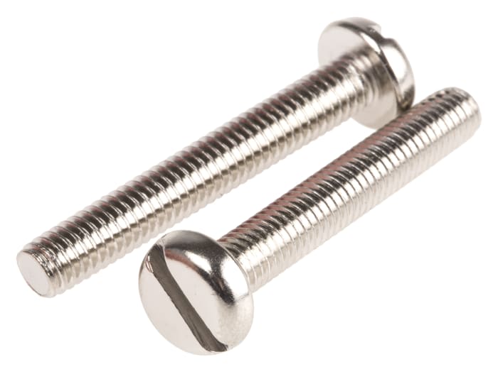 Tornillo de cabeza alomada con huella ranurada RS PRO M6 x 40.0mm, paso de rosca 1.0mm, de Latón chapado en níquel